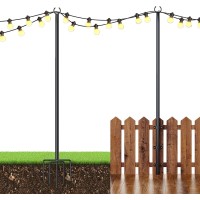 String Light Poles, 10Ft Steel Poles For Garden Lawn Backyard Patio String Lights Hanging, 2 In 1 Outdoor Deck Lighting Stand For Parties, Wedding(2 Pack)