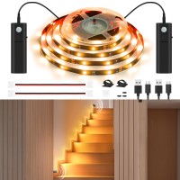 Wobane Dual Motion Activated Led Strip Light,Rechargeable 16.4Ft Light Strip,Battery Powered Tape Light For Under Cabinet,Bed,Shelves,Anywhere,Pir Detector,Cuttable,Flexible,2700K Warm White,Black