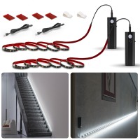 Wobane Motion Sensor Closet Strip Lights, Rechargeable Motion Activated Light, Battery Powered 6.56Ft Led Strip, 60 Leds Homelife Bar For Wardrobe,Stair,Pantry,Counter,Cabinet,Bed,6000K White,Black