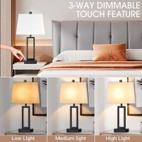 235 Touch Control Table Lamps Set Of 2 Bedside Lamp With 2 Usb Ports Ac Outlet 3Way Dimmable Nightstand Lamp With White