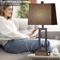 Touch Control Table Lamps Set Of 2 Modern Bedside Lamps With 2 Usb Charging Ports Ac Outlet 3Way Dimmable Wood Nightstand L