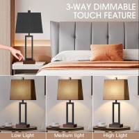 Touch Control Table Lamps Set Of 2 Modern Bedside Lamps With 2 Usb Charging Ports Ac Outlet 3Way Dimmable Wood Nightstand L