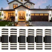 Tewei 6 Pack Up And Down Outdoor Wall Lights 3Layer Black Modern Exterior Light Fixture Wall Mount Outside Light For House Ip