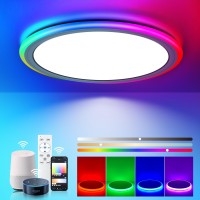 Blnan Smart Rgb Led Flush Mount Ceiling Light 13 Inch 24W Dimmable Color Changing Wired Lamp Fixture With Remote Control Works