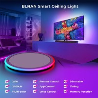 Blnan Smart Rgb Led Flush Mount Ceiling Light 13 Inch 24W Dimmable Color Changing Wired Lamp Fixture With Remote Control Works