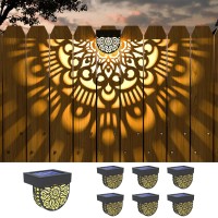 Ekq 6 Pack Solar Fence Lights Solar Outdoor Wall Lights Plastic Solar Powered Deck Step Stair Lights Moon Theme Waterproof Fence