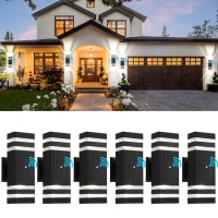 Tewei 6 Pack Dusk To Dawn Outdoor Light Fixtures Modern Black Outdoor Lights For House 2Layer Up And Down Exterior Wall Lights