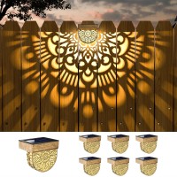 Ekq 6 Pack Solar Fence Lights Solar Outdoor Wall Lights Plastic Solar Powered Deck Step Stair Lights Moon Theme Waterproof Fence