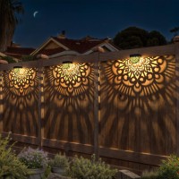 Ekq 6 Pack Solar Fence Lights Solar Outdoor Wall Lights Plastic Solar Powered Deck Step Stair Lights Moon Theme Waterproof Fence