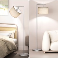 Cnxin Floor Lamp For Living Room With 3 Color Temperatures Standing Lamp With Adjustable Beige Linen Lampshade Tall Lamps For Be