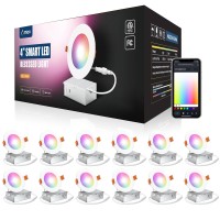 Amico 12 Pack 4 Inch Smart Led Recessed Lighting Wifi Bluetooth Canless Downlight With Junction Box Rgb 27006500K Color Cha