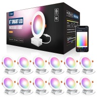 Amico 12 Pack 6 Inch Smart Led Recessed Lighting Wifi Canless Wafer Downlight With Junction Box Rgb 27006500K Color Changin