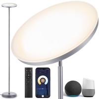 Outon Smart Led Floor Lamp, 30W3000Lm Dimmable Bright Torchiere Sky Lamp Works With Alexa Google Home, Wifi Remote, Standing Lamp With 4 Color Temperature For Living Room Bedroom Office, Space Grey