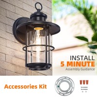 Brilvibera Outdoor Light Fixture 2 Packs, Exterior Waterproof Wall Sconce Light Fixtures, Outdoor Wall Lighting With Clear Glass Shade, Anti-Rust Porch Lights For Outdoor With E26 Base