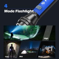 Forto Flashlight 100000 High Lumens Super Bright Led Rechargeable Flashlight Zoomable Waterproof 4 Modes Flash Light With Side L