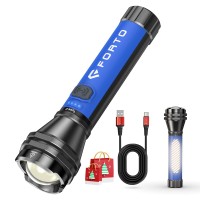 Forto Flashlight 100000 High Lumens Super Bright Led Rechargeable Flashlight Zoomable Waterproof 4 Modes Flash Light With Side L