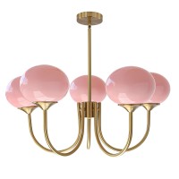 Bokt 5 Light Gold Globe Sputnik Chandelier Modern Pink Glass Sputnik Pendant Lights Kitchen Island Mid Century Vintage Brushed B