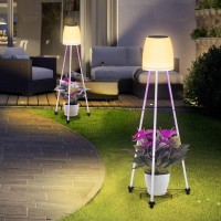 Solar Outdoor Floor Lamp For Patio - Waterproof Outdoor Lamps With Plant Stand Grow Light, Solar Powered Lantern With Rgb Color Changing Lamp For Deck Yard Porch Garden Lawn Camping 45