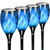 Otdair Halloween Decorations Outdoor 4 Pack 96 Leds Solar Halloween Lights Outdoor With Blue Flame For Halloween Decor Waterpr