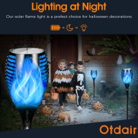 Otdair Halloween Decorations Outdoor 4 Pack 96 Leds Solar Halloween Lights Outdoor With Blue Flame For Halloween Decor Waterpr