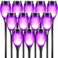 Otdair Solar Lights Outdoor, 12 Packs 12Led Solar Torch Light With Flickering Flame For Christmas Decorations, Ip65 Waterproof Solar Flame Torch Light For Garden, Patio, Yard, Pathway, Purple