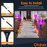 Otdair Halloween Decorations Outdoor 4 Pack 96 Leds Solar Halloween Lights Outdoor With Purple Flame For Halloween Decor Water