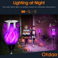 Otdair Halloween Decorations Outdoor 4 Pack 96 Leds Solar Halloween Lights Outdoor With Purple Flame For Halloween Decor Water