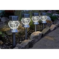 Garden Mile Stainless Steel Crystal Stake Lights - 4 Pack Colour Changing Solar Lights Outdoor Garden With Colour Changing Led - Removable Glass Top - 6 Hours Illumination