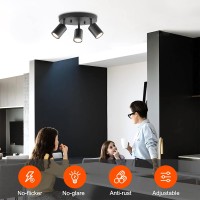 Ketom 3-Light Ceiling Spotlight Fixture, Adjustable Round Spot Lights Gu10 Flush Mount Track Fixture Wall Lamp Directional For Kitchen, Bedroom, Office, Picture Wall, Hallway, Bar