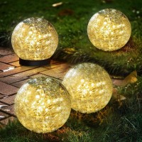 Syouhome Solar Garden Lights Outdoor Waterproof 4 Pack 50 Leds Cracked Glass Ball Light Ground Landscape Garden Decor Solar G