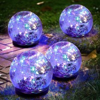 Syouhome Solar Garden Lights Outdoor Waterproof 4 Pack 50 Leds Cracked Glass Ball Light Ground Landscape Garden Decor Solar G