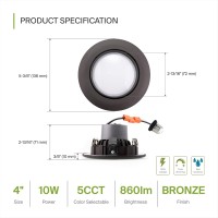 Asd Bronze 4 Inch Gimbal Retrofit Led Recessed Lighting 5Cct 2700K 3000K 3500K 4000K 5000K Adjustable Dimmable Downlights 10W 86