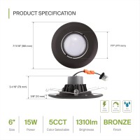 Asd 6 Inch Gimbal Retrofit Led Recessed Lighting 5Cct 2700K3000K3500K4000K5000K Adjustable Dimmable Downlight 15W 1310Lm