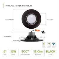 Asd 6 Inch Gimbal Retrofit Led Recessed Lighting 5Cct 2700K3000K3500K4000K5000K Adjustable Dimmable Downlight 15W High Bri