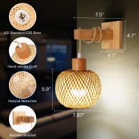 Glitnous Battery Operated Wall Sconce With Remote Set Of 2 Rechargeable Rattan Wall Sconces Battery Operated Bulbcharging Cabl