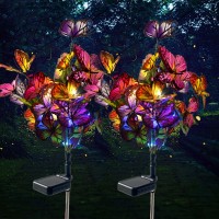 Igrark Solar Power Garden Lights, 2 Pack Butterflies Solar Flower Lights Outdoor Garden Stake, Pathway Lighting Led Lights For Yard Lawn Decorations, Ip65 Waterproof