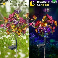 Igrark Solar Power Garden Lights, 2 Pack Butterflies Solar Flower Lights Outdoor Garden Stake, Pathway Lighting Led Lights For Yard Lawn Decorations, Ip65 Waterproof