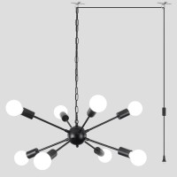 Alisadaboy Plug In Chandelier For Dining Room Black Chandeliers Plug In Sputnik Light With 16.4 Ft Cord 8 Light Hanging Sputnik Chandelier Pendant Lighting For Living Room, Kitchen, Entryway