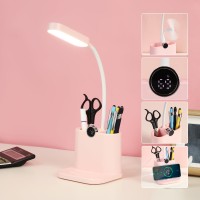 Sunlong Small Desk Lamp With Usb Charging Port, 3 Modes Dimmable Pink Lamp Pink Desk Light, Pink Desk Lamp With Pen Holder, Rechargeable Battery Pink Light Cute Desk Lamp For Girls