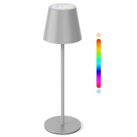 Sympa Cordless Table Lamp, Led Table Lamp With 7 Colors Rgb Mode, Rechargeable Table Lamp Wireless, Cordless Lamps For Tables Stepless Dimming & Touch Control, Ip54 Waterproof For Outdoor, Grey