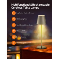 Sympa Cordless Table Lamp, Led Table Lamp With 7 Colors Rgb Mode, Rechargeable Table Lamp Wireless, Cordless Lamps For Tables Stepless Dimming & Touch Control, Ip54 Waterproof For Outdoor, Grey