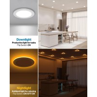 Sunco 6 Pack 4 Inch Ultra Thin Led Recessed Ceiling Lights Slim With Night Light 900 Lm Selectable Cct 2700K3000K3500K4000K