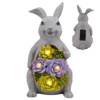 Lvoertuig Solar Garden Statues Outdoor Decor, Rabbit Garden Ornaments, Easter Bunny Statue Outdoor Statues For Patio, Lawn, Lawn, Yard Art Decoration, Housewarming Garden Gift (Grey)