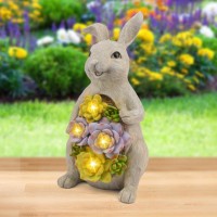 Lvoertuig Solar Garden Statues Outdoor Decor, Rabbit Garden Ornaments, Easter Bunny Statue Outdoor Statues For Patio, Lawn, Lawn, Yard Art Decoration, Housewarming Garden Gift (Grey)