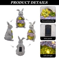 Lvoertuig Solar Garden Statues Outdoor Decor, Rabbit Garden Ornaments, Easter Bunny Statue Outdoor Statues For Patio, Lawn, Lawn, Yard Art Decoration, Housewarming Garden Gift (Grey)