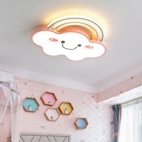 Dzqh-Qin Led Ceiling Light Dimmable Creative Cartoon Rainbow Clouds Ceiling Light, Close To Ceiling Fixtures For Kids Room Boys Girls Bedroom Modern Flush Mount Chandelier Lighting 19Inch (Red)