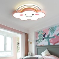 Dzqh-Qin Led Ceiling Light Dimmable Creative Cartoon Rainbow Clouds Ceiling Light, Close To Ceiling Fixtures For Kids Room Boys Girls Bedroom Modern Flush Mount Chandelier Lighting 19Inch (Red)