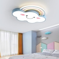 Dzqh-Qin Led Ceiling Light Dimmable Creative Cartoon Rainbow Clouds Ceiling Light, Close To Ceiling Fixtures For Kids Room Boys Girls Bedroom Modern Flush Mount Chandelier Lighting 19Inch (Blue)