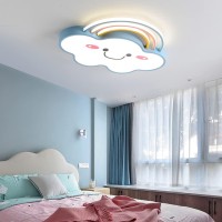 Dzqh-Qin Led Ceiling Light Dimmable Creative Cartoon Rainbow Clouds Ceiling Light, Close To Ceiling Fixtures For Kids Room Boys Girls Bedroom Modern Flush Mount Chandelier Lighting 19Inch (Blue)