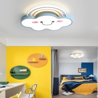 Dzqh-Qin Led Ceiling Light Dimmable Creative Cartoon Rainbow Clouds Ceiling Light, Close To Ceiling Fixtures For Kids Room Boys Girls Bedroom Modern Flush Mount Chandelier Lighting 19Inch (Blue)